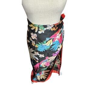 Long Sarong Wrap Scarf Coverup Tropical Birds Of Paradise Floral Resortwear